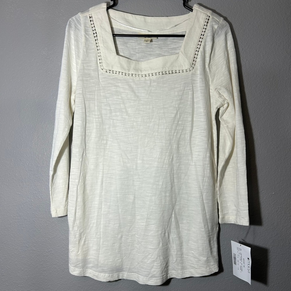 Style & Co Square Neck Top Crochet Trim 3/4 Sleeve White Size S NWT - Picture 2 of 7